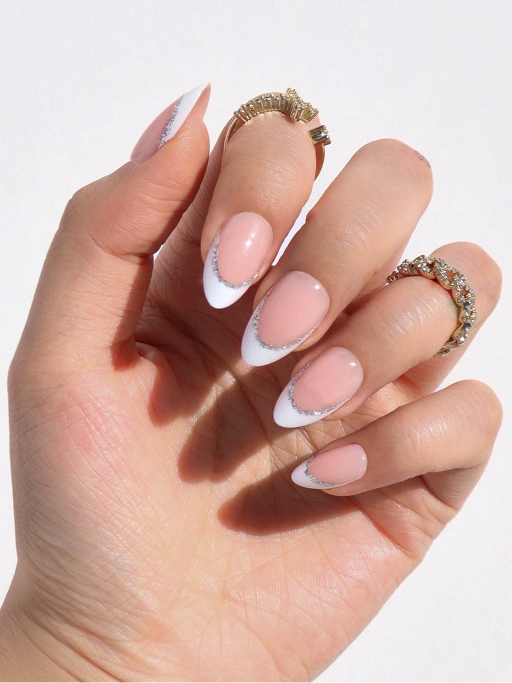 nail reformation “silver lining” short almond press ons